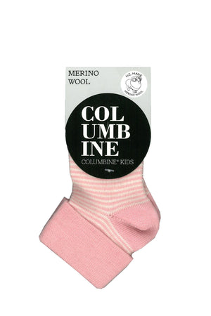 Columbine Merino Wool Blend Striped Crew, Coral Pink