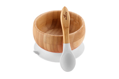 Avanchy | Bamboo Suction Baby Bowl & Spoon White