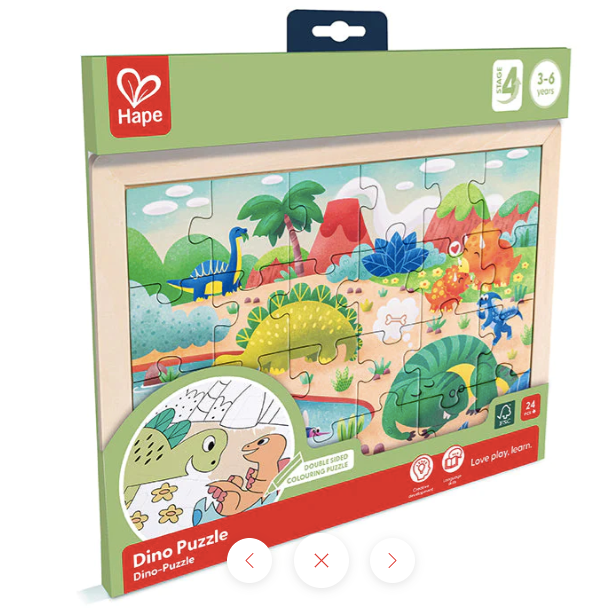 Hape Double Sided Colour Puzzle Dinosaurs Grasshopper
