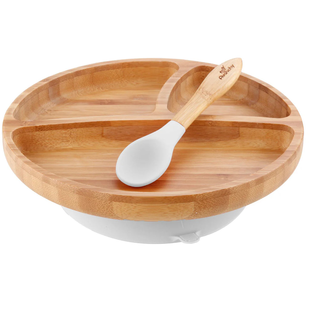 Avanchy | Bamboo Suction Toddler Plate & Spoon White