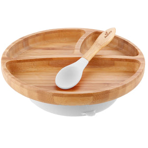 Avanchy | Bamboo Suction Toddler Plate & Spoon White