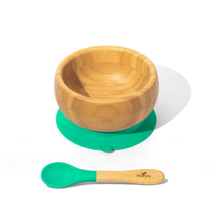 Avanchy | Bamboo Suction Baby Bowl & Spoon Green