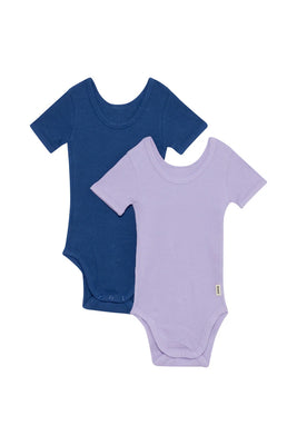 Bonds | Organic Rib Short Sleeve Bodysuits 2 Pack Lilac/Navy