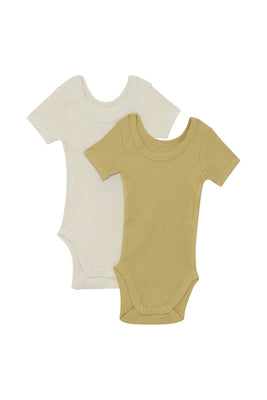 Bonds | Organic Rib Short Sleeve Bodysuits 2 Pack Sesame Seed / Mustard