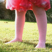 Columbine - Merino Wool Tights - Cream/Rose Stripe