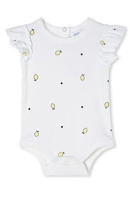 Milky Clothing- Rib Bubbysuit White w Lemon Print