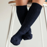 Lamington - Merino Wool Knee High Socks - Black Cable