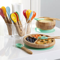 Bamboo Suction Toddler Plate + Spoon - Green