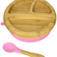 Avanchy - Bamboo Suction Toddler Plate + Spoon - Pink