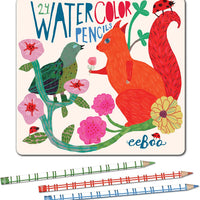 eeBoo - 24 Watercolored Pencils In Tin - Squirrel & Bird