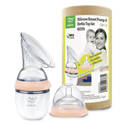 Haakaa - Gen 3 - Silicone Breast Pump & Bottle Top Set - Peach