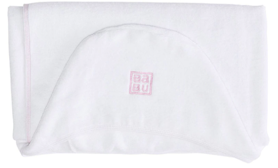 Babu - 100% Organic Cotton Terry Hooded Toddler Towel - White Pink Trim