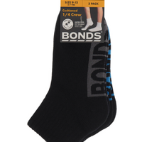 Bonds - Socks - Kids Logo Cushioned Quarter Crew - 3 Pack Black
