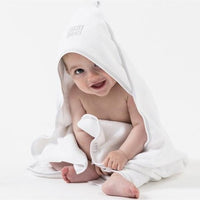 Babu - 100% Organic Cotton Terry Hooded Baby Towel - White Grey Stitching