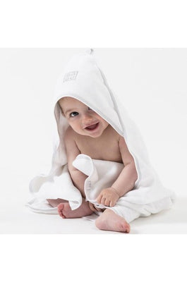 Babu | 100% Organic Cotton Terry Hooded Baby Towel White Grey Stitching
